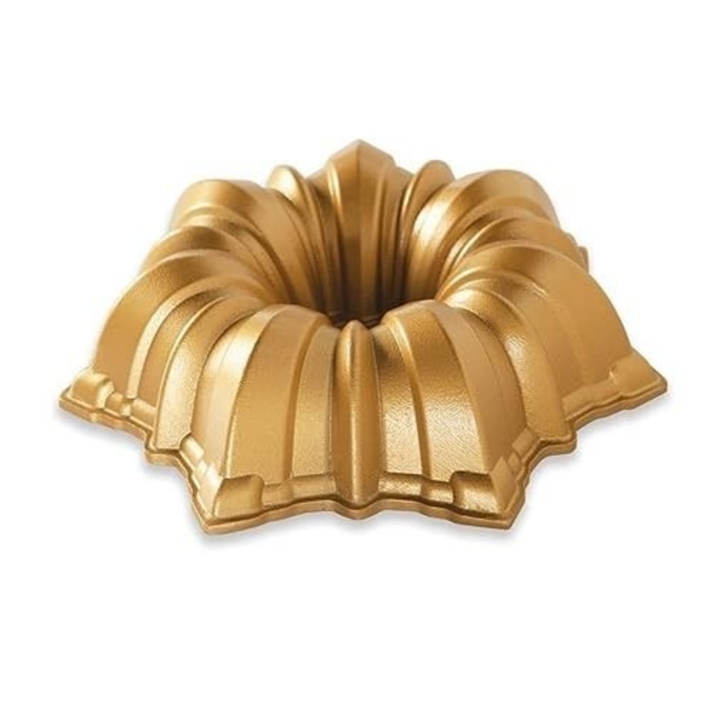 Nordic Ware 84277 Solera Cast Bundt Pan, 5 Cup Capacity, Gold Festive Snowflake